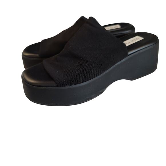 Steve Madden Sz 38 (7.5) Black Slinky 30 Slide Sandals 90s Y2K Chunky Platform - Picture 1 of 8